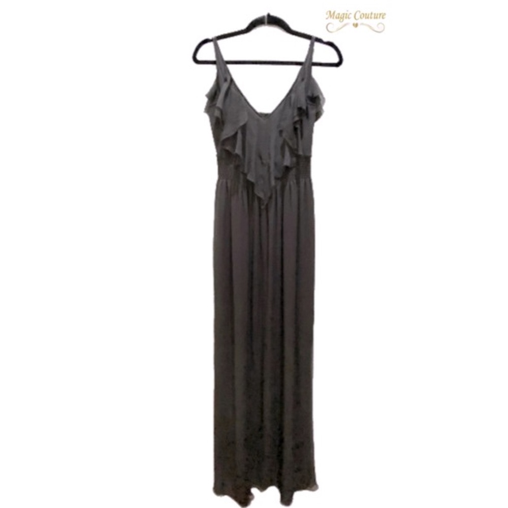Nwt Rebecca Taylor Silk Ruffle Gown Panther Gray